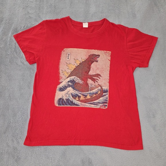 GODZILLA Great Wave Kanagawa T-Shirt‎ Men's Size Small Red - Picture 2 of 11
